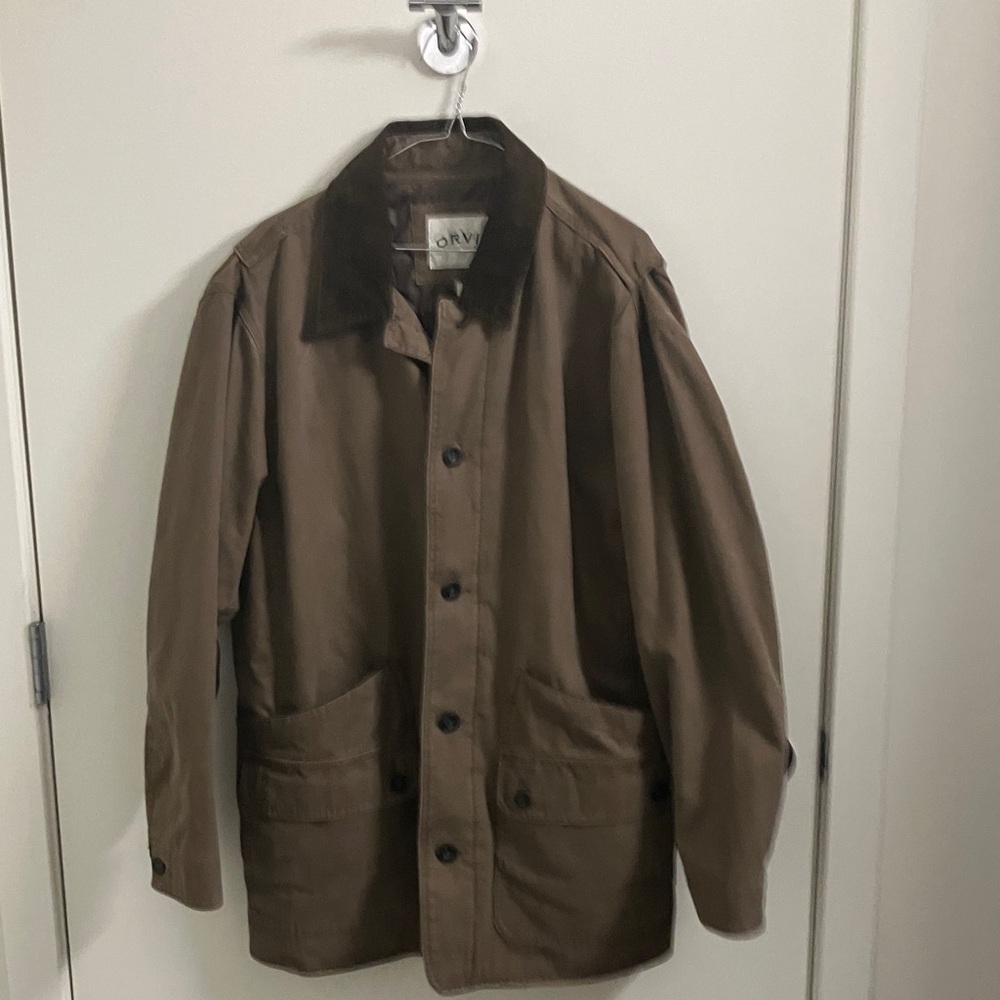 Like new! Orvis Men's Large Tan Field Canvas Cotton Chore Coat Quilted Jacket